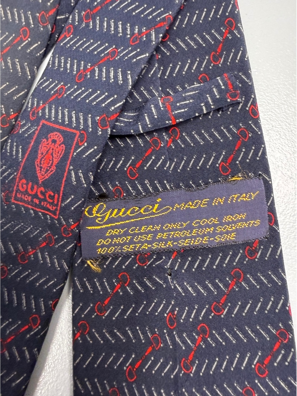 Vintage Gucci Navy and Red Horsebit silk tie for men